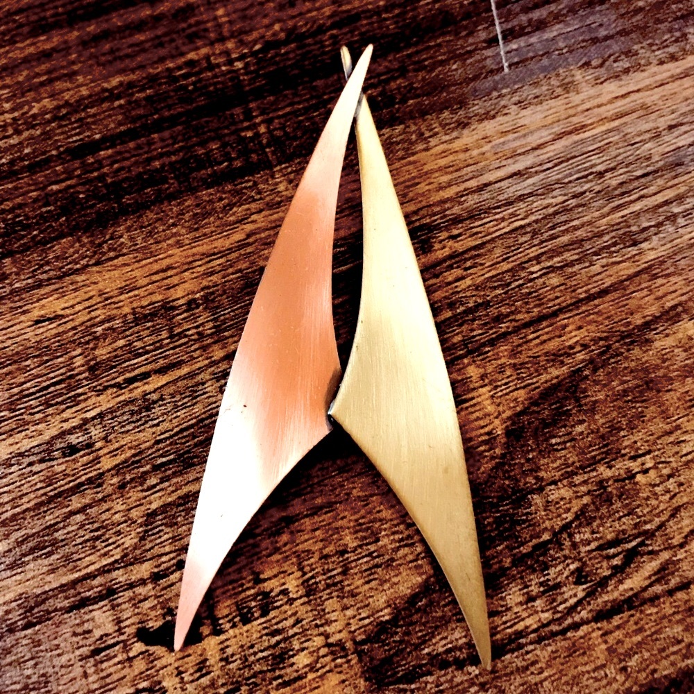 Vintage Kim Mixed Metal Copper & Brass Brooch